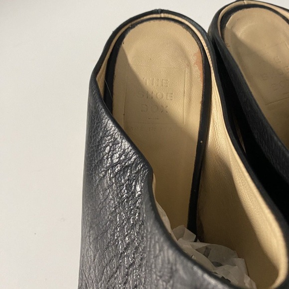 The Shoe Box Black Slip On Leather Almond Toe Mule Block 3" Heel Pump 38 - Picture 5 of 9